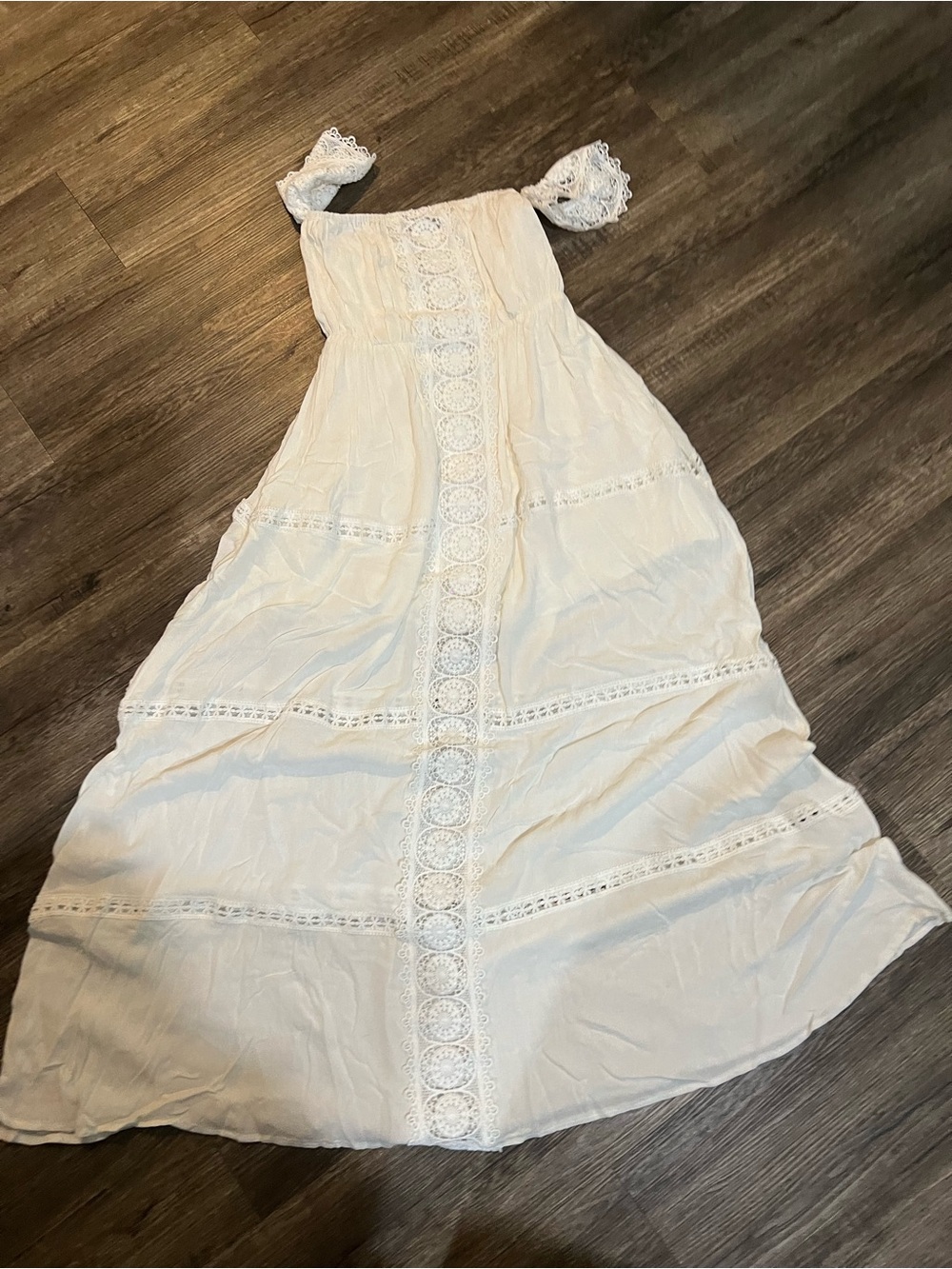 Fashion Nova Cream Lace-Trim Maxi Dress